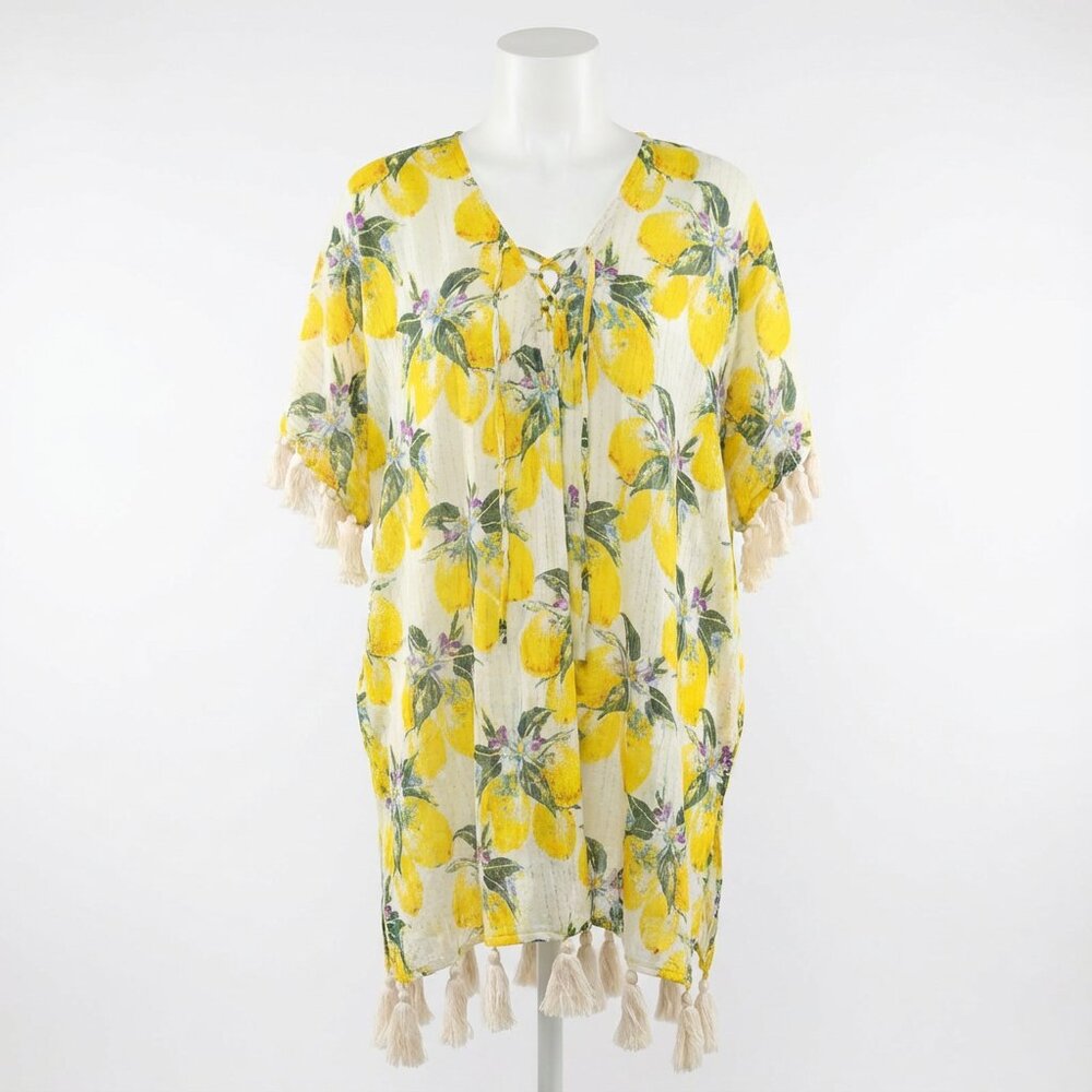 Yellow and Green Tie Front 3/4 Sleeve Tunic